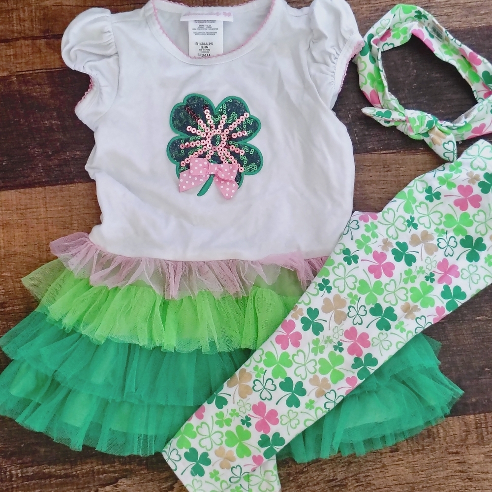 Bonnie Jean Baby 24 Month 3 PC matching set outfit St. Patrick's Day headband